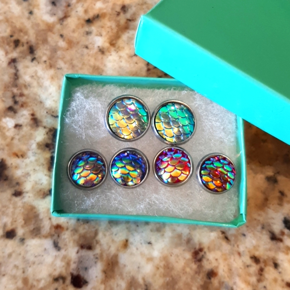 2 For $20.00- Colorful Mermaid Scale Earrings Set